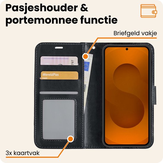 Étui pour Samsung S25 Bookcase à rabat avec protection d'écran - Étui pour Samsung Galaxy S25 Étui à rabat - Zwart
