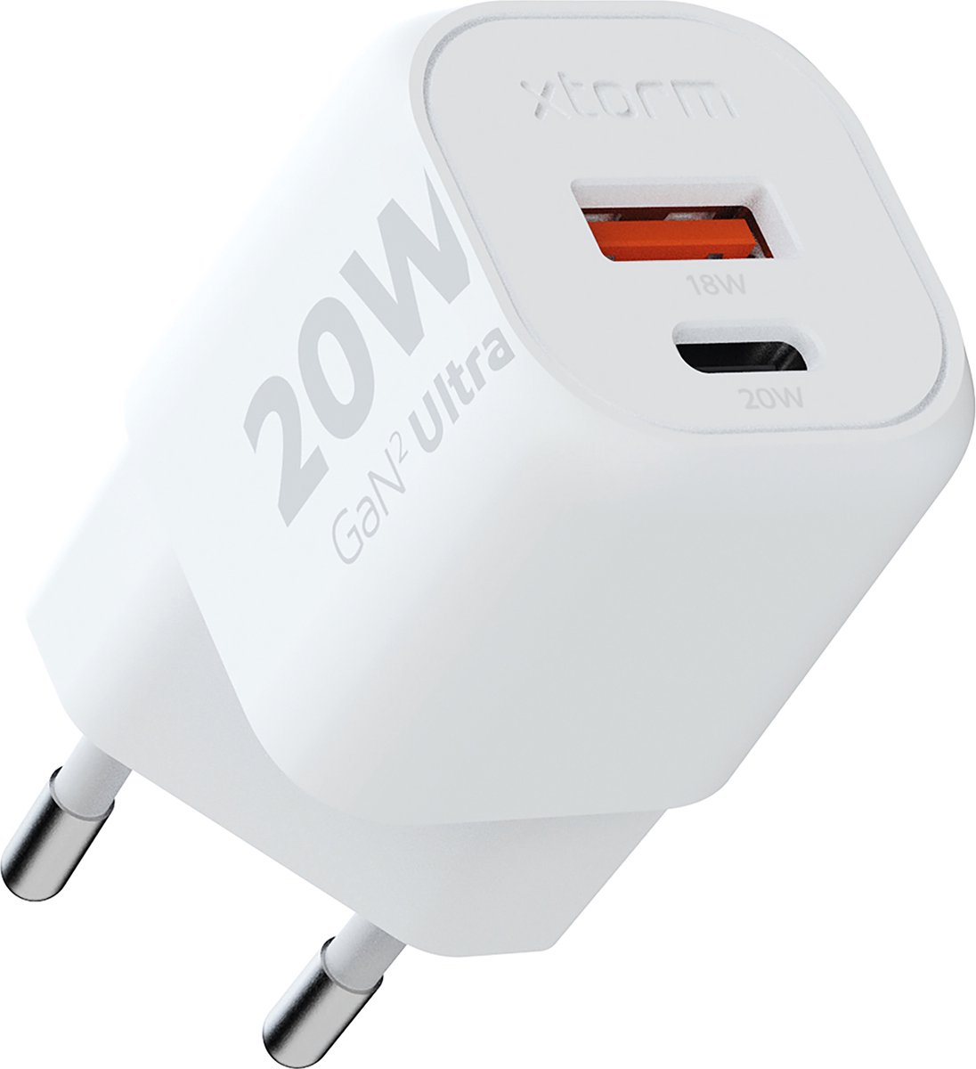 Universele Oplader 20W - Xtorm GAN2 Ultra 20W Adapter - 20W USB-C Power Adapter - GaN Snellader met USB-C / USB-A - Power Delivery Charger Geschikt voor Telefoon/Tablet/iPad - Wit