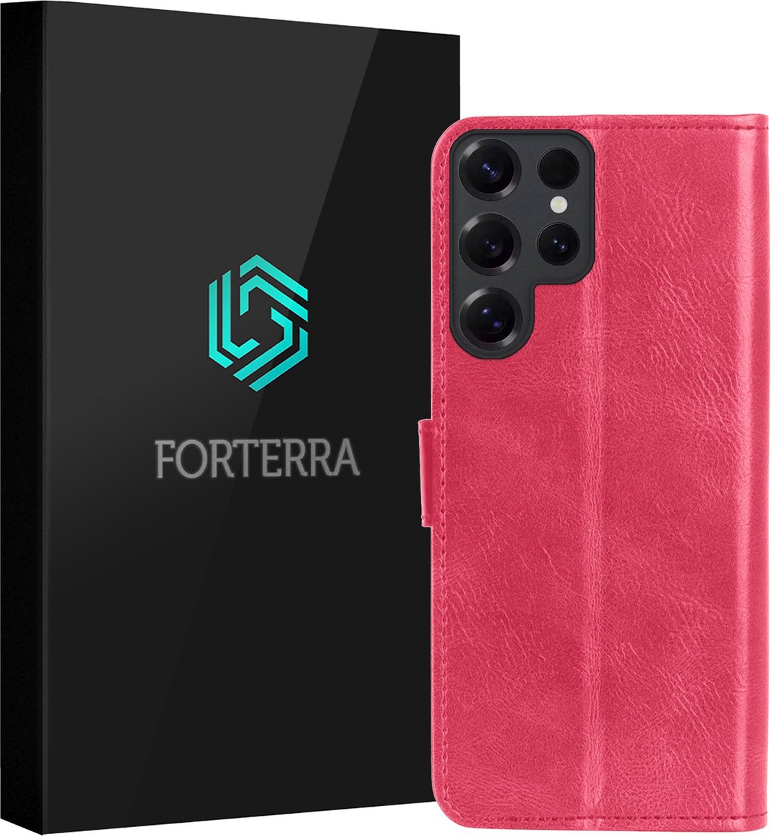 Hoesje Geschikt voor Samsung Galaxy S25 Ultra - Luxe Bookcase - Walletcase Hoes - Portemonnee - Cover - Donkerroze