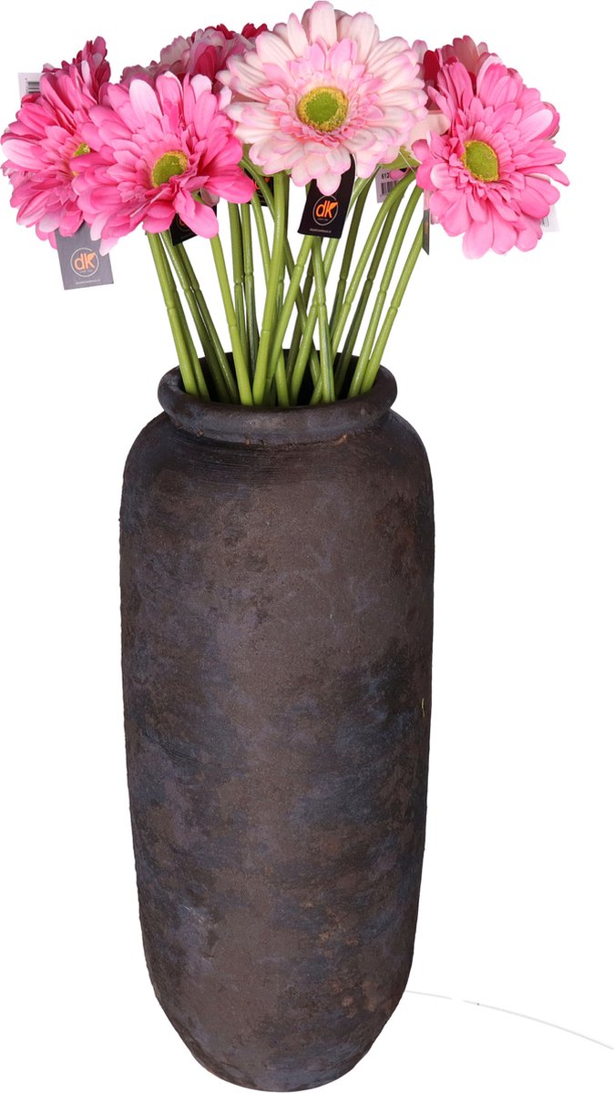 DK design Kunstbloemen boeket Gerbera - 5x - 72 cm - lichtroze/roze - real touch - kunst zijdebloem Fuchsia