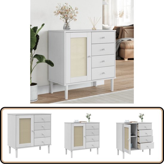 Laag dressoir - 3 rotan deuren en 2 lades - Bruin
