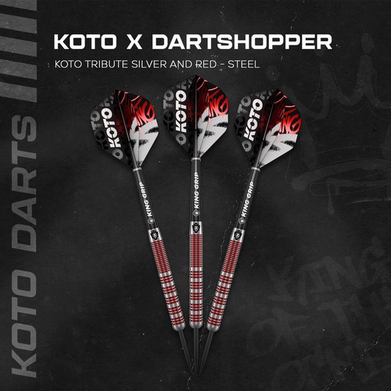 KOTO Tribute Silver & Red Tungsten Look - Dartpijlen 14 Gram van KOTO — afbeelding 2