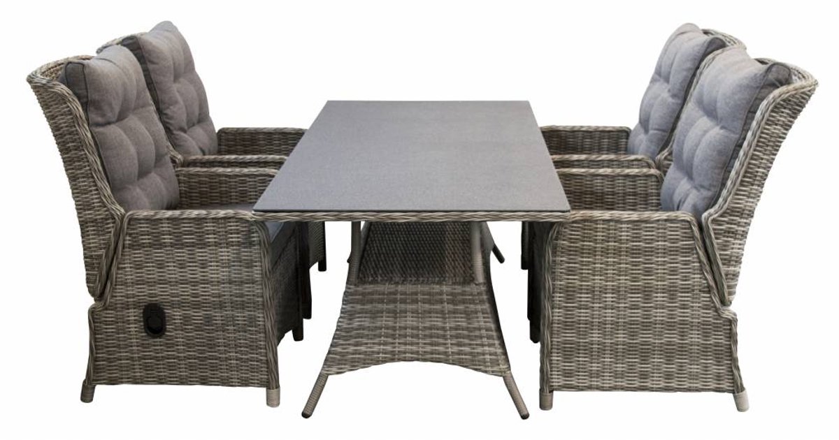 5-delige tuinset | 4 Dublin verstelbare stoelen (AG) | 160cm tuintafel (Keramiek)