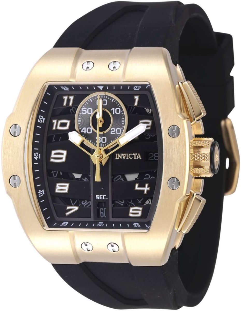 Invicta Racing 47368 Heren Horloge - Waterdicht - Analoog - Quartz Uurwerk - Roestvrij Staal met zwarte Wijzerplaat - 44mm