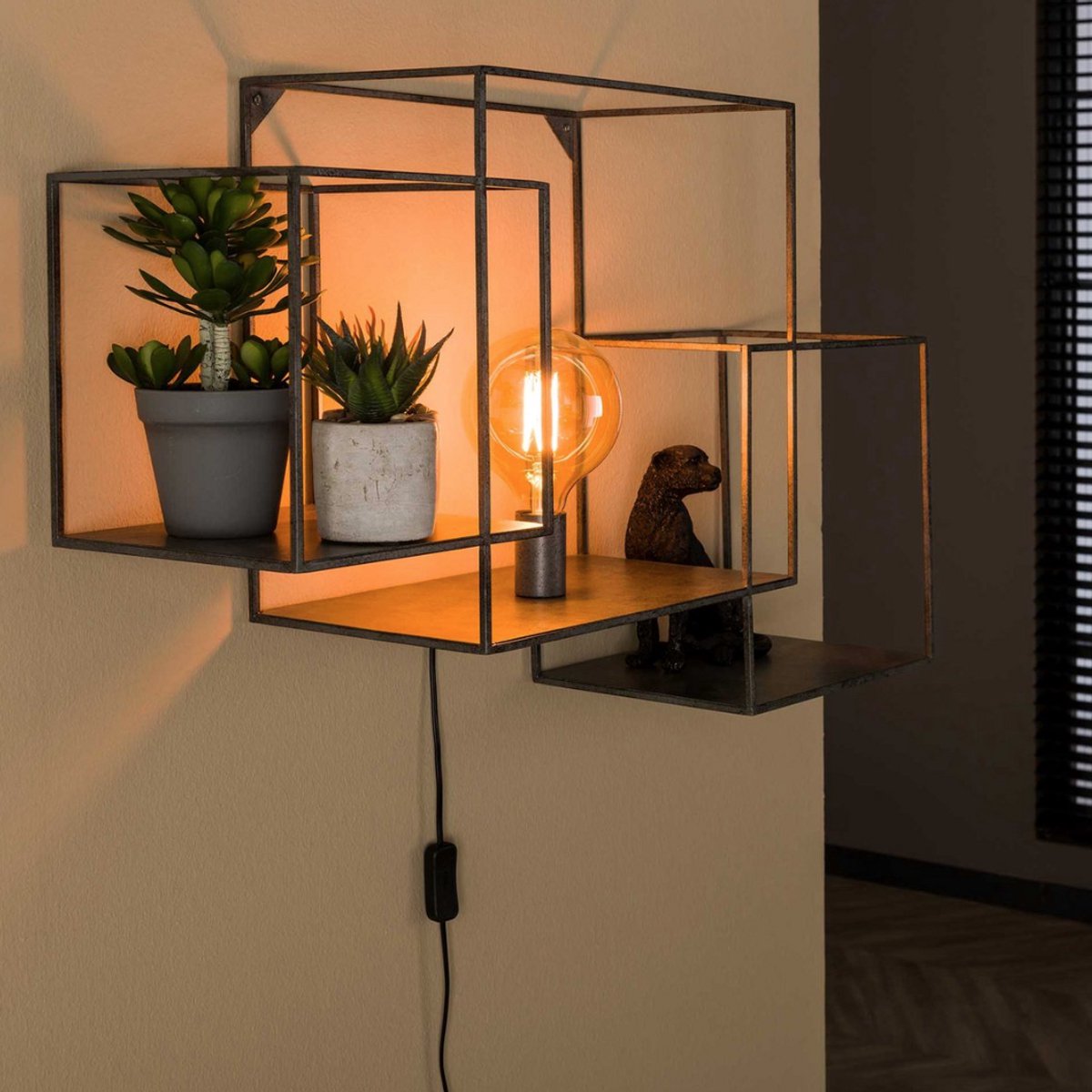 LM-Collection 1L Cubix XL Wandschap - 80x23x50cm - Oud Zilver - Metaal - wand plank, wandplanken & -rekken, wandplank zwart, fotoplank, wandrek, wandplank zwevend, wandplank hout, wandrek industrieel, wandrek rond