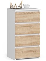 Armoire double en chêne Sonoma Witte avec 4 tiroirs - Espace de rangement autonome élégant à monter soi-même - 40x74x35 cm