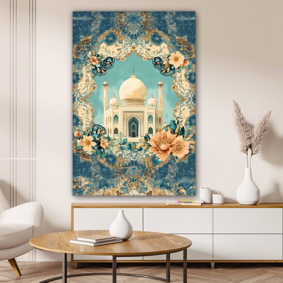 Tableau sur toile 80x120 cm - Décoration murale exclusive Taj Mahal - Ramadan - Fleurs - Islamique - Décoration murale salon - Décoration chambre - Accessoires de chambre - Peintures sur toile