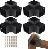 VEVOR Set Van 4 Paalverbinders Gemaakt Van 2 Mm Dikke Staalplaten Paalhoek Pergola Hoekverbinder Houtverbinder 90° Kofferbakconstructie Hoekbeugel Houten Balken Paviljoenbeugelset 270 X 270 X 202 Mm