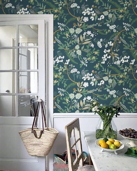 HotDecor Plakfolie, meubelbehang, zelfklevende folie voor meubels, groen blad/roze bloemenpatroon, behang, zwarte meubelfolie, zelfklevend, plakfolie, zwart, mat, voor keukenkasten, 60 cm x 300 cm