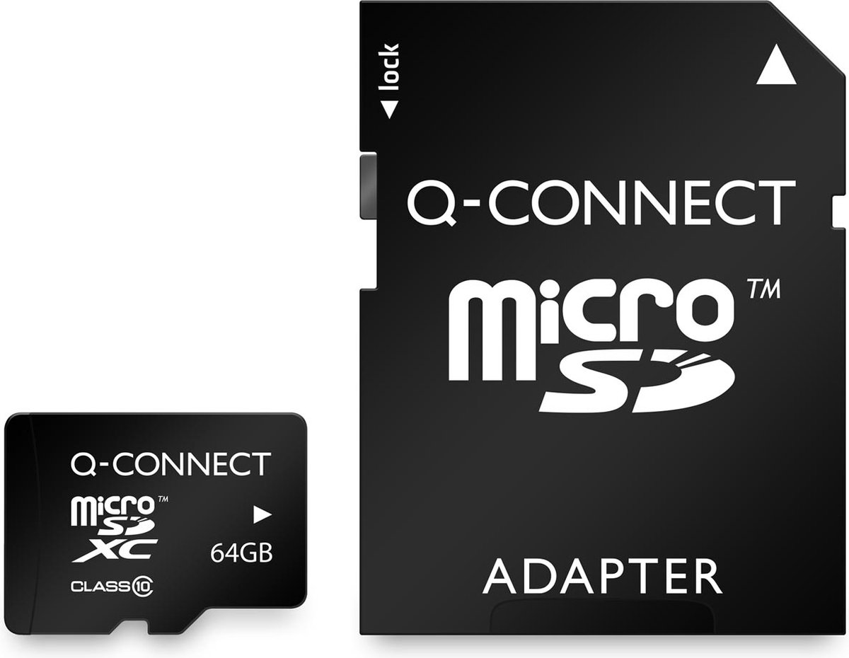 Q-CONNECT microSD geheugenkaart, met SD-adaptor, 64 GB