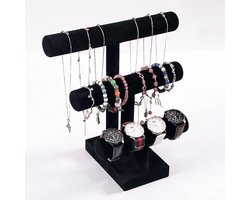 3-laags armbandhouder, zwarte armband-displaystandaard, sieradendisplays voor de verkoop van kettingen, kettingen, scrunchie.