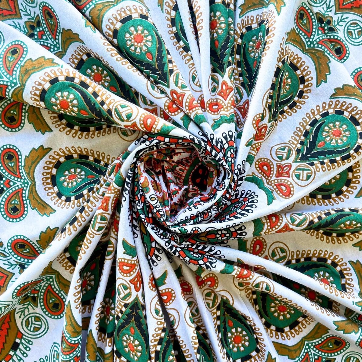 Wandtapijt Mandala - multifunctioneel, kleurrijk, 100% katoen - ideaal als wandtapijt, esthetisch, wanddoek, boho, Indiaas wandbehang van stof of wandtapijt - wit en zalm, 210x230 cm