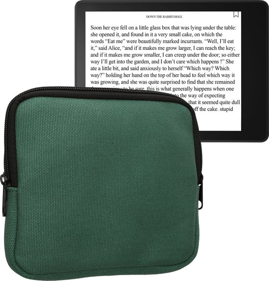 kwmobile canvas e-reader hoesje compatibel met 6,8-7" eReader hoes - E reader beschermhoes met rits - Stoffen ereader case in donkergroen