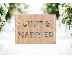 Huwelijkscadeau - Houten bord - Just Married - Geldcadeau - Trouwen - Huwelijk - Hout - Origineel - Wedding - Geschenk - Love - Proficiat met jullie Huwelijk - Bruidspaar - Bruiloft - Geld