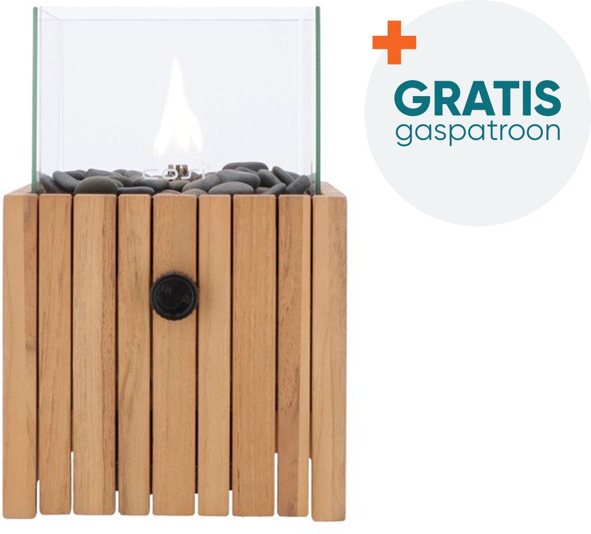 Cosiscoop Timber teak - gaslantaarn met gratis gaspatroon - vierkant