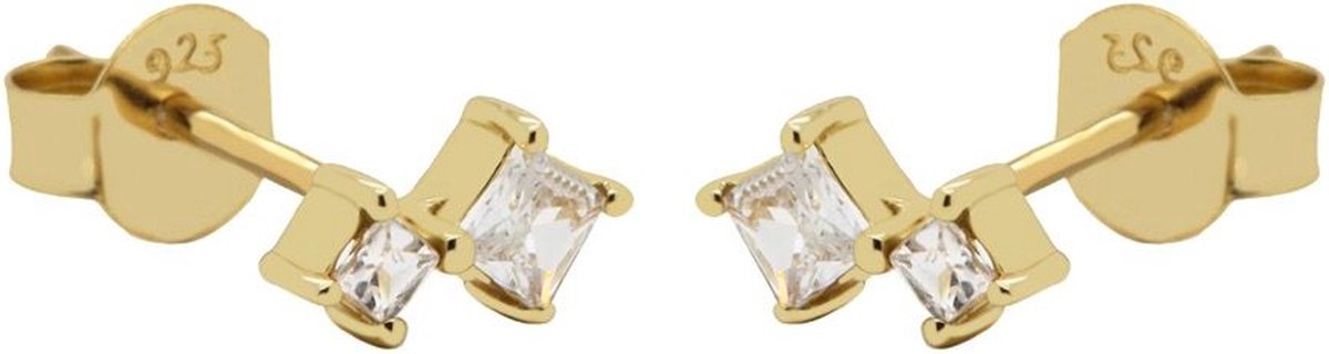 Karma Oorbellen Zirconia Double Squared | Goud