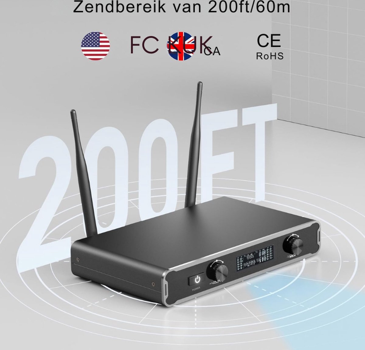 Draadloze Microfoons Microfoon Draadloze Dual Handheld Dynamische Karaoke Zangmicrofoon Systeem Met Ontvanger Voor Karaoke KTV Feest Kerk 2x5 UHF Instelbare Frequenties 60M Grijs