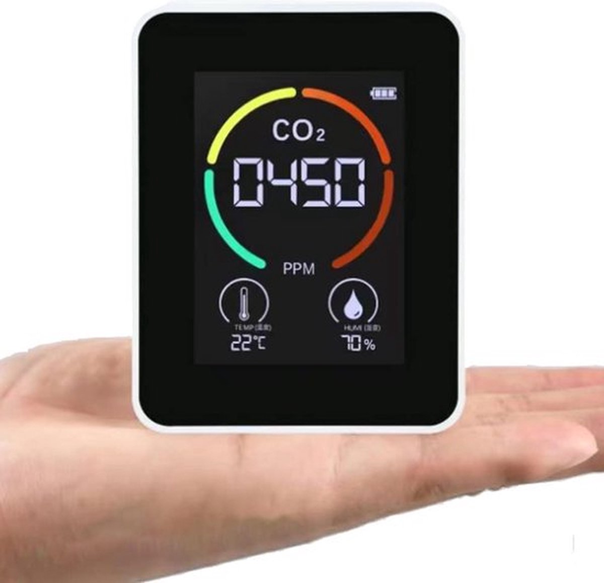 Luchtkwaliteitssensordetector met temperatuurvochtigheid voor thuiskantoor fitnessauto (wit) - CO2-detector