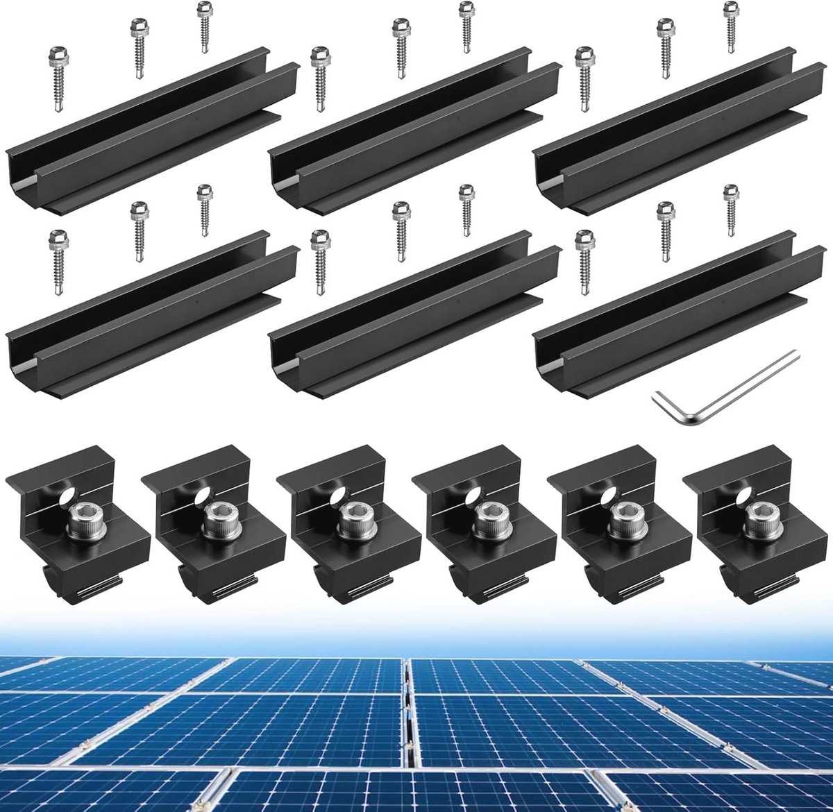 Zonnepaneelbeugels 200 mm - 6 stuks Aluminium Montagerail voor Zonnepanelen