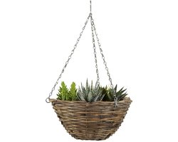 Mega Collections hang plantenbak/mand - gevlochten riet - met binnenzak - D30 x H14 cm