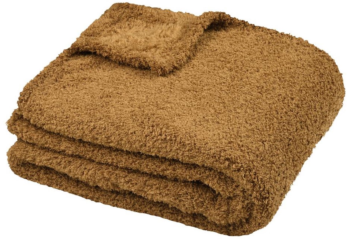 Stof Textiles Plaid/bankdeken Montreal - camel - 130 x 160 cm - harige polyester stof - 1 persoons