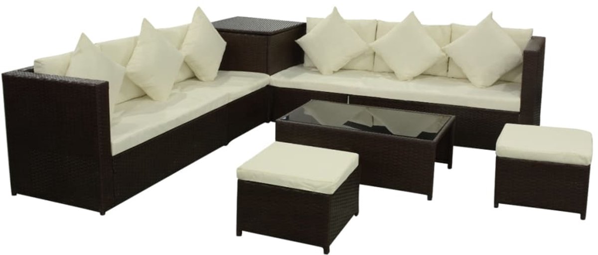 The Living Store 8-delige Loungeset met kussens poly rattan bruin - Loungebank - Tuinset - Lounge Set - Buitendecoratie - Tuinmeubilair