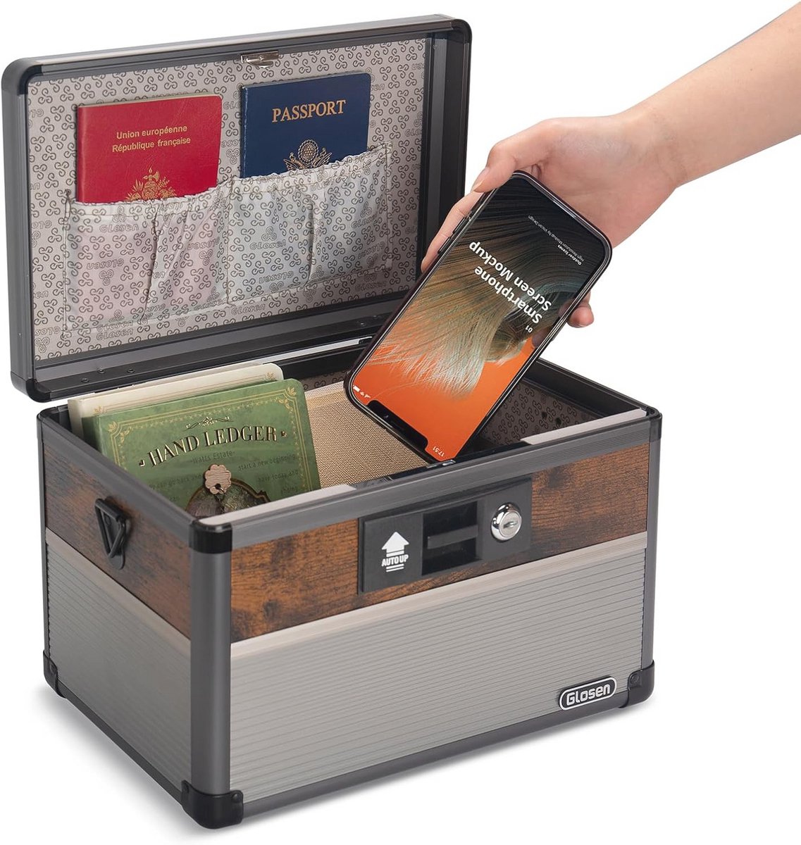 ACESOME afsluitbare doos, ABS opbergdoos, doos met slot, afsluitbare doos, dubbellaagse medicijndoos, doos met deksel voor kleding, speelgoed (wit, 26,2 x 22 x 12 cm