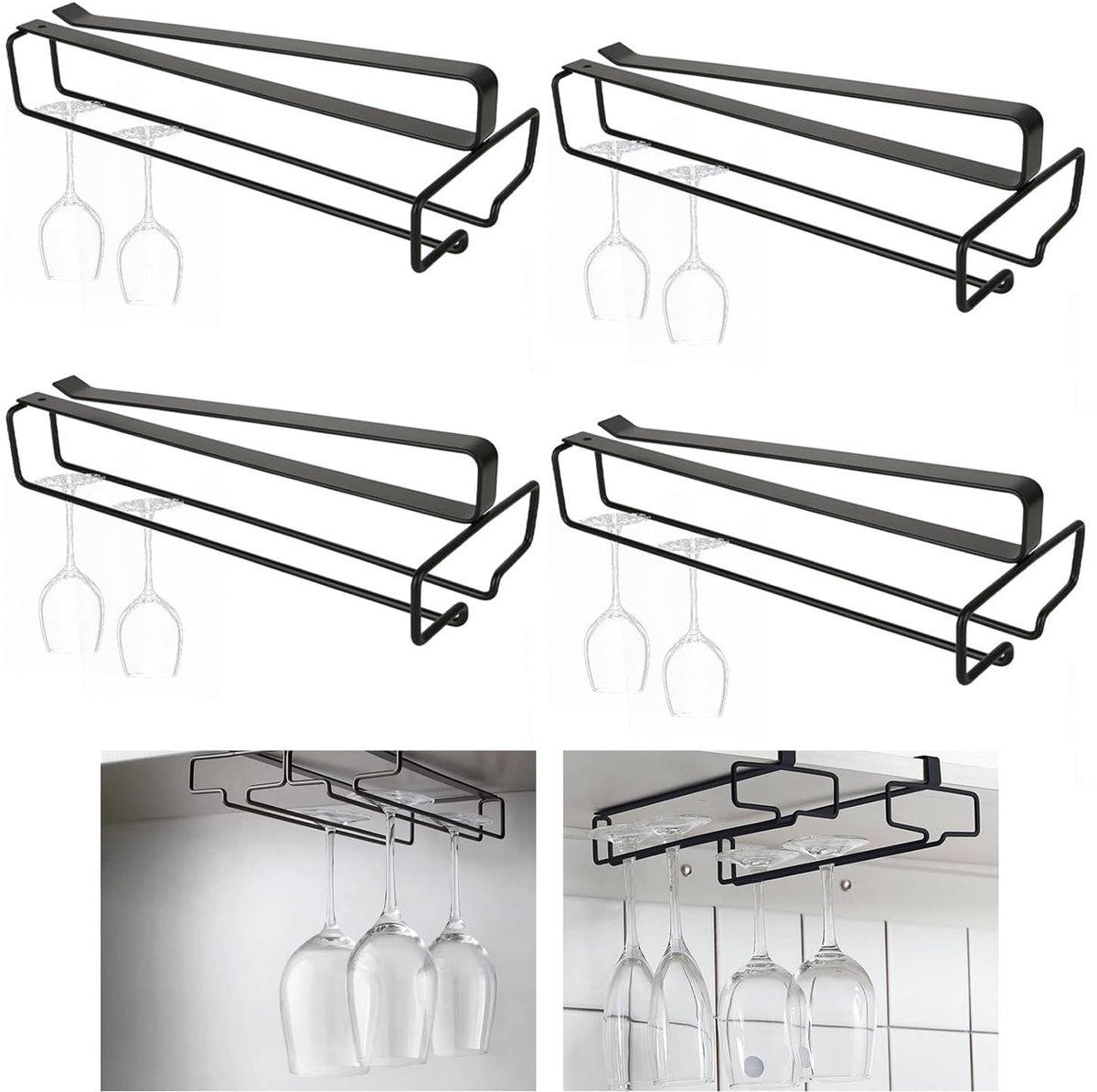 My Ninki ® Stijlvolle Set van 4 Hangende Wijnglashouders voor Keuken en Barinterieur