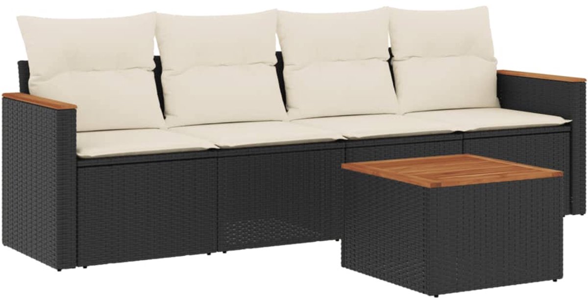 The Living Store Loungeset met zwarte kussens - Poly rattan - Tuinmeubels