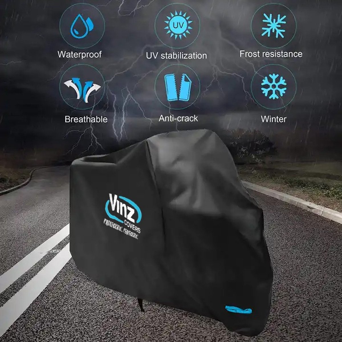 VINZ Motorhoes / Scooterhoes - Waterdicht - Voor Buiten & Binnen - 210D Oxford - Hoes Brommer, Scooter & Motor – foto 2