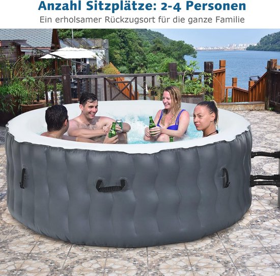 Inflatable Pool 180 × 120 cm with Removable Neck Pillow, 2 Cup Holders, Ergonomic Ribbed Base, Multifunctional Bath Island for Garden, Beach, Lakes