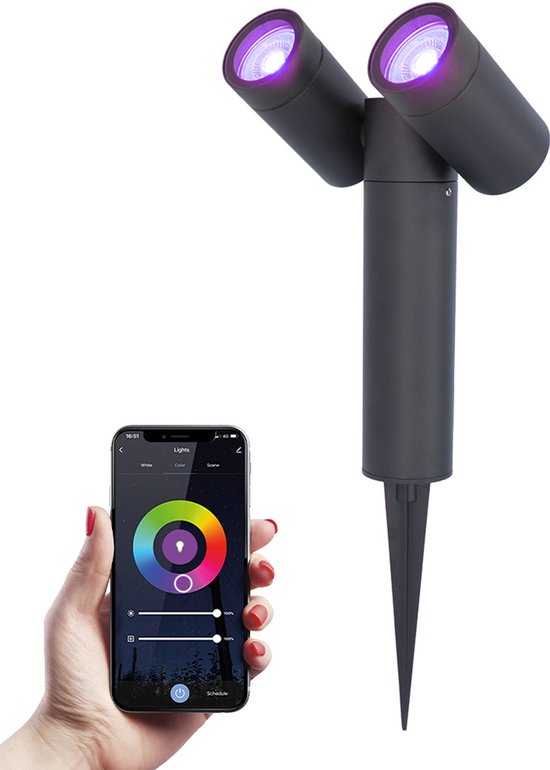 HOFTRONIC™ Pinero double smart dimbare LED prikspot - RGBWW - WiFi & Bluetooth - GU10 - 5.5 Watt - Google assistant & Amazon Alexa - Kantelbaar - 3 jaar garantie