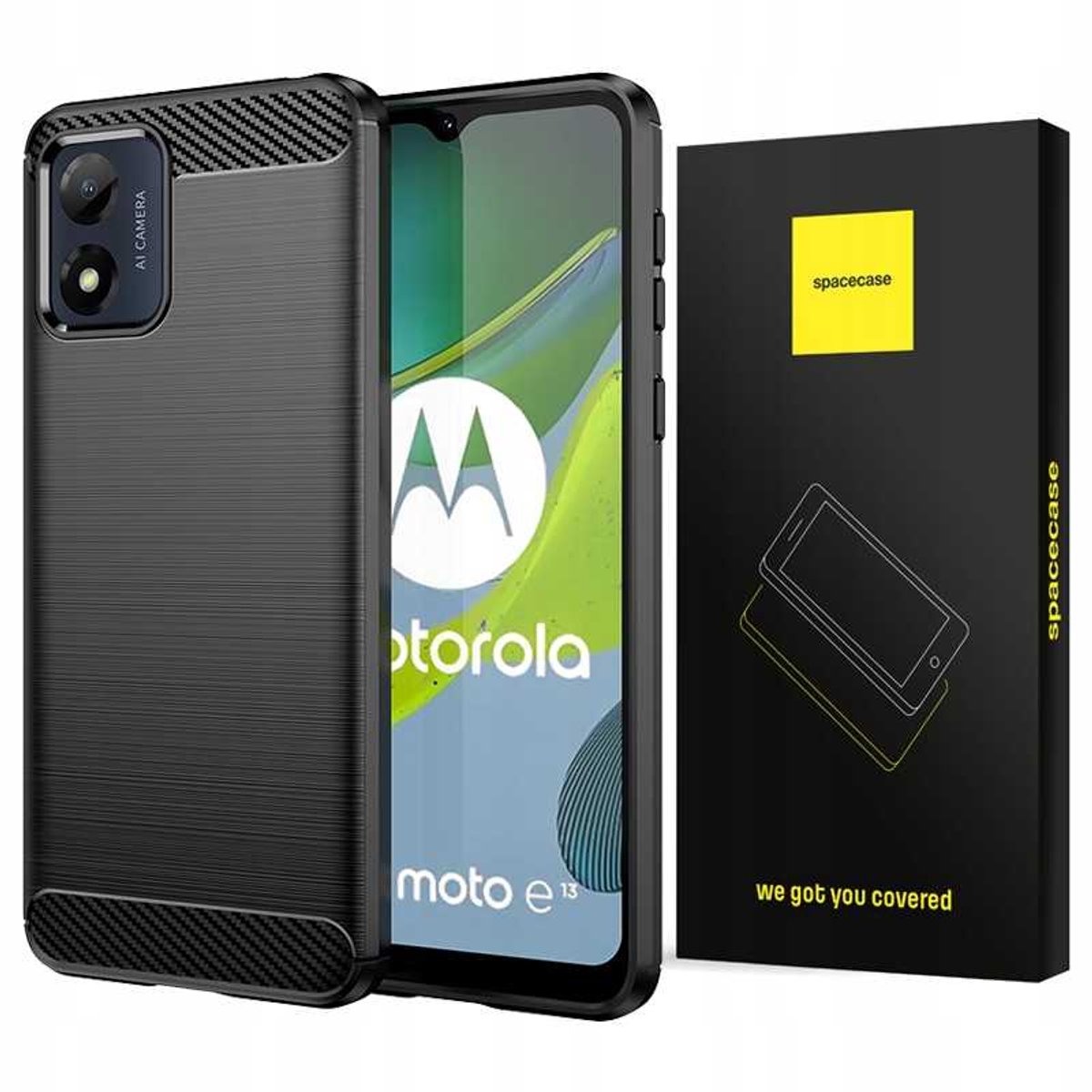 Spacecase Case Cover Voor Motorola Moto E13 Zwart Carbon