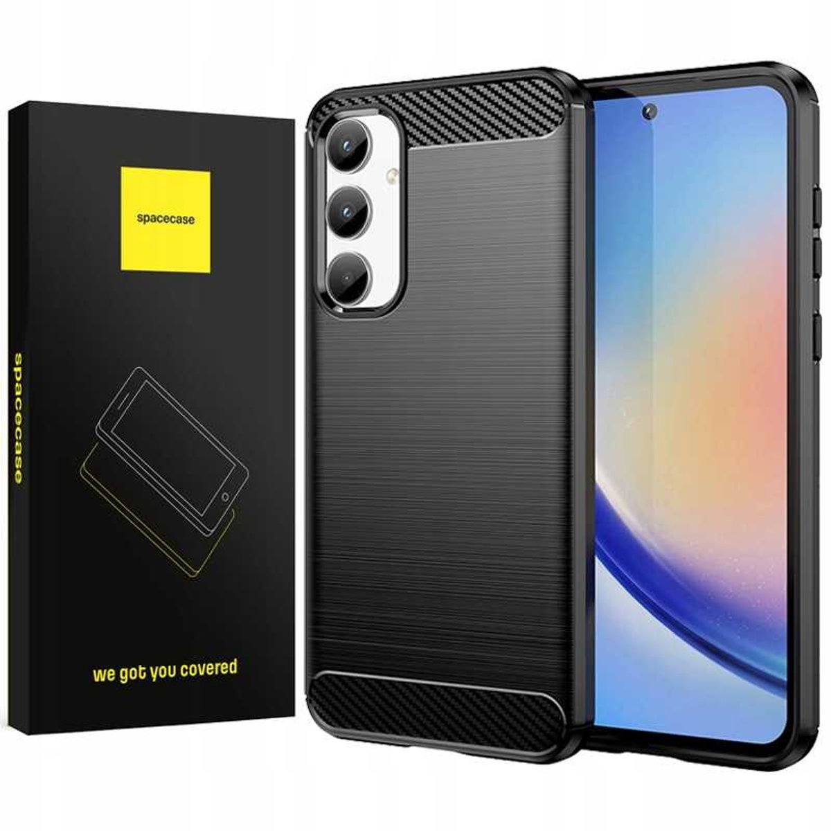Spacecase Case Carbon Cover Voor Samsung Galaxy A35 5G Zwart