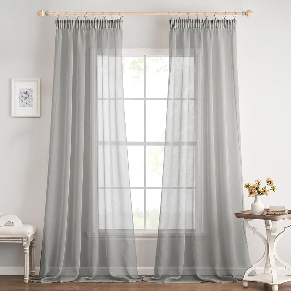 My Ninki ® Stijlvolle Transparante Polyester Voilegordijnen Set Voor Slaap- en Woonkamer, 140 x 225 cm, Grijs