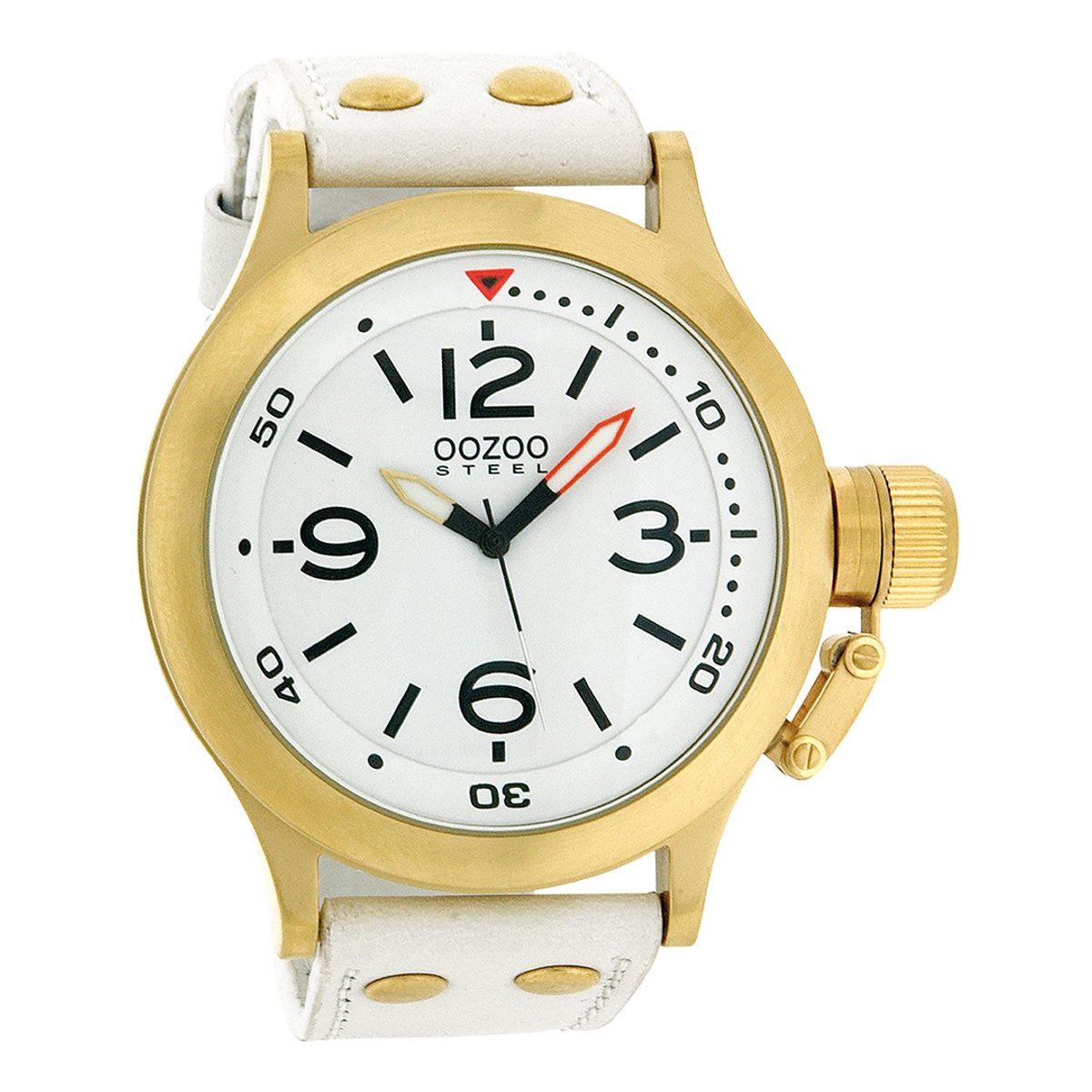 OOZOO Timepieces - Goudkleurige horloge met witte leren band - OS206