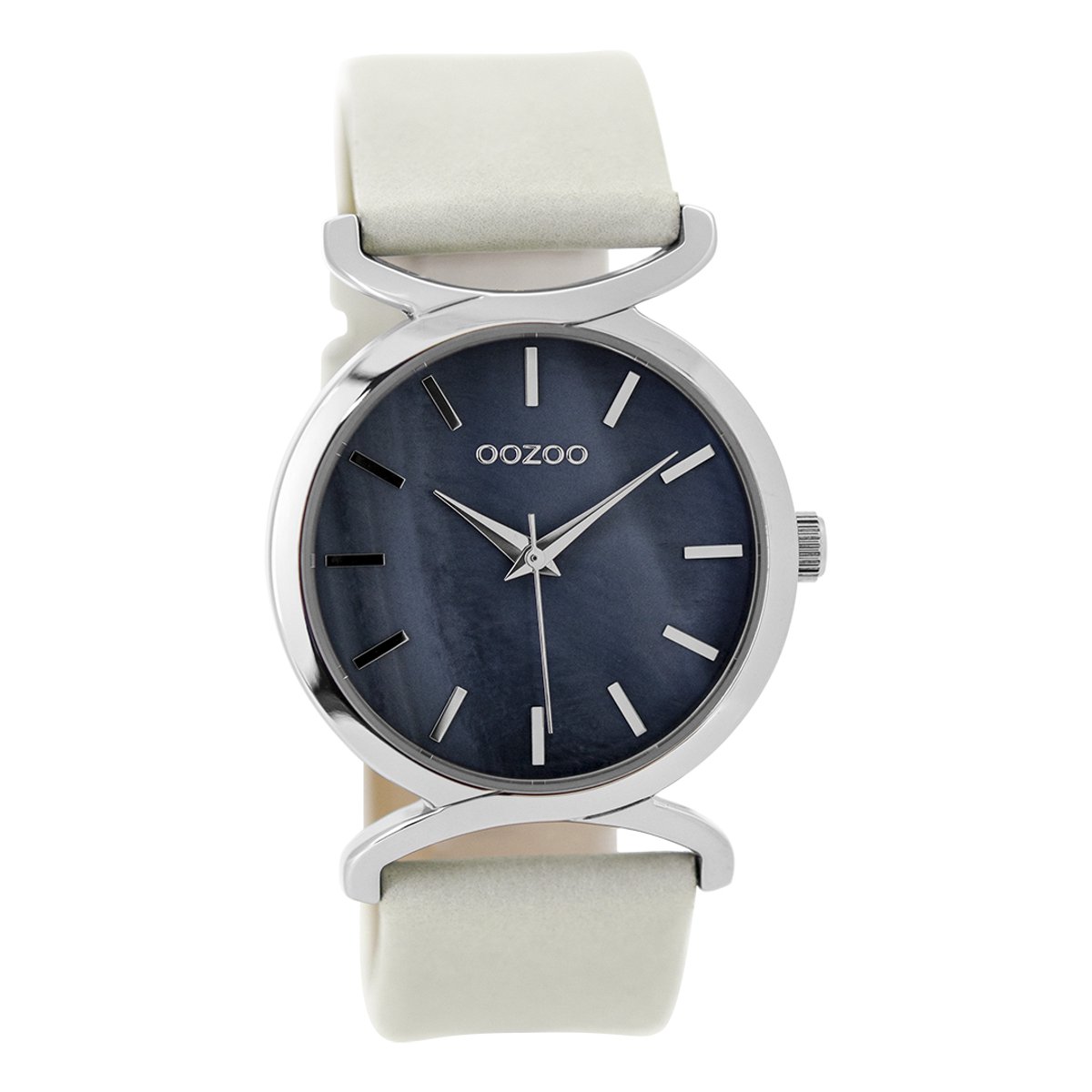 OOZOO Timepieces - Zilverkleurige horloge met witte leren band - C9525