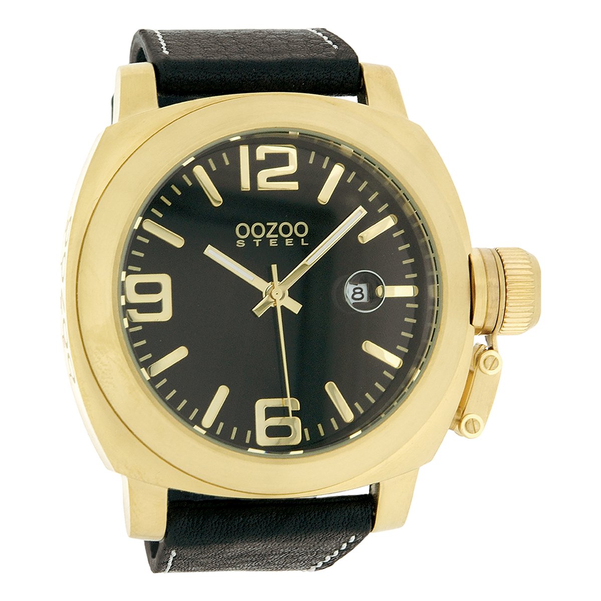 OOZOO Timepieces - Goudkleurige horloge met zwarte leren band - OS151