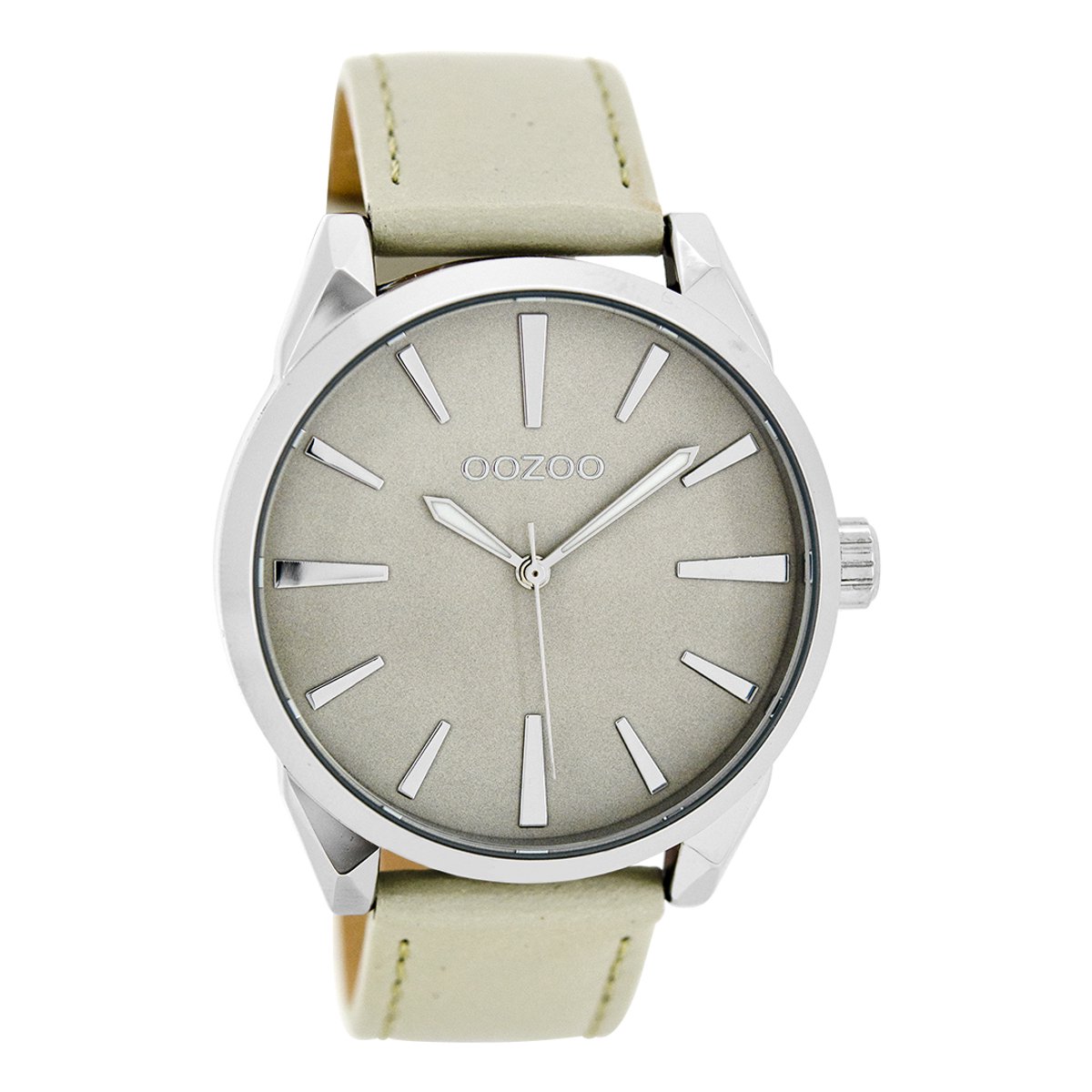 OOZOO Timepieces - Zilverkleurige horloge met grijze leren band - C8360