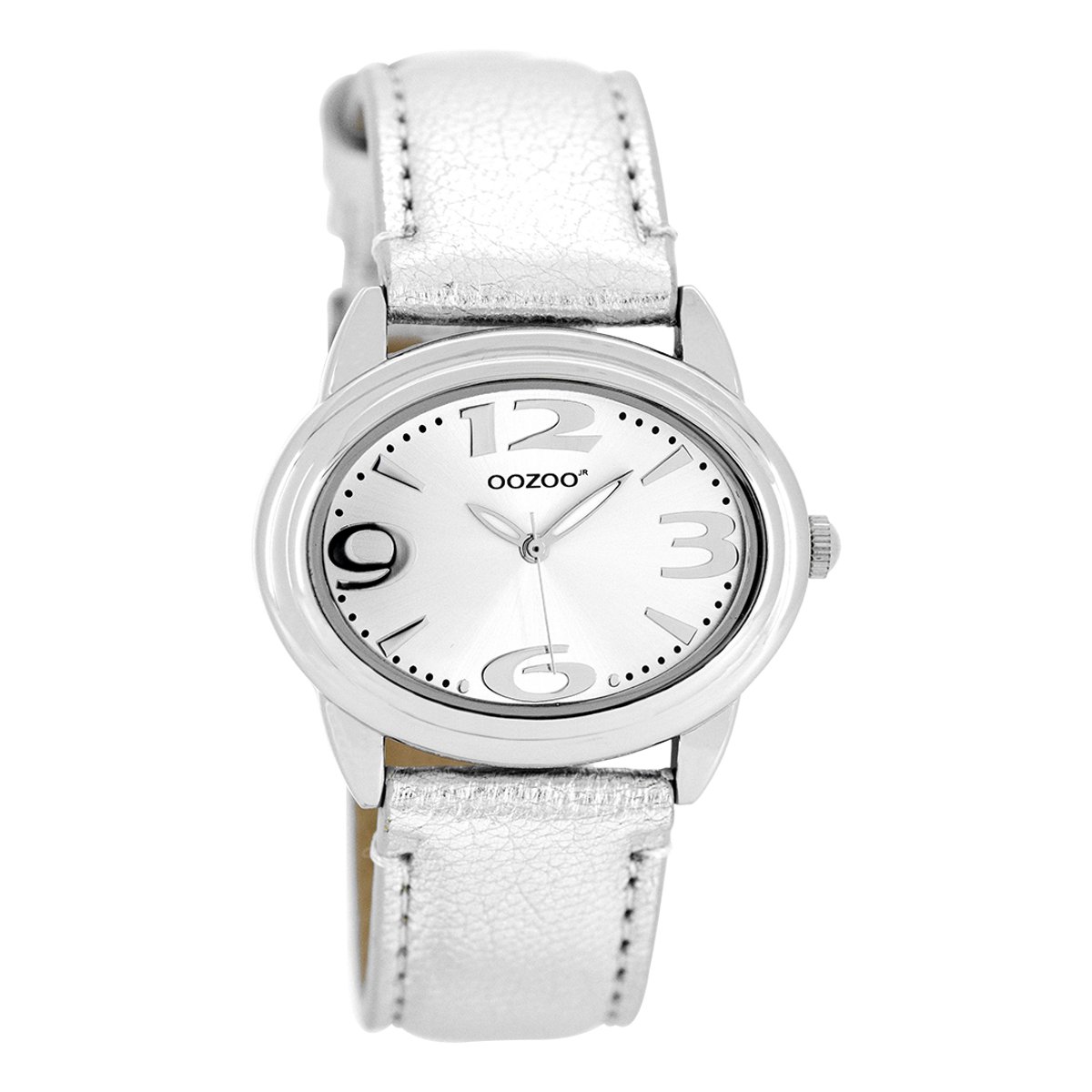 OOZOO Timepieces - Zilverkleurige horloge met zilverkleurige leren band - JR196