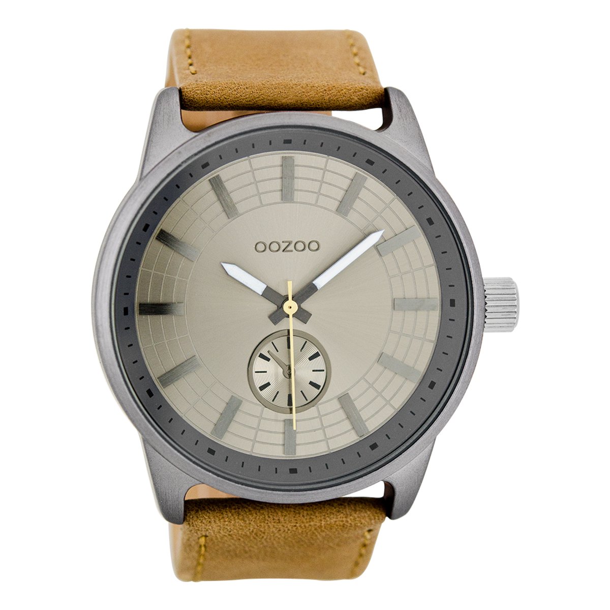OOZOO Timepieces - Titanium horloge met camel leren band - C7820
