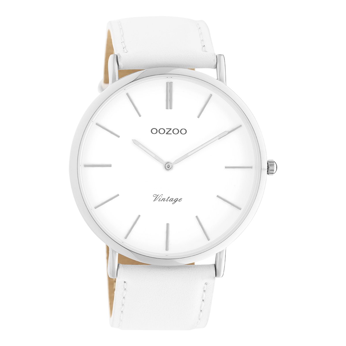 OOZOO Timepieces - Zilverkleurige horloge met witte leren band - C9310