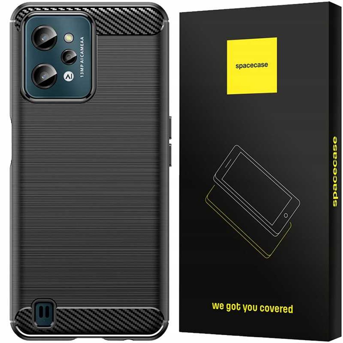 Spacecase Case Carbon Cover Voor Realme C31 Zwart
