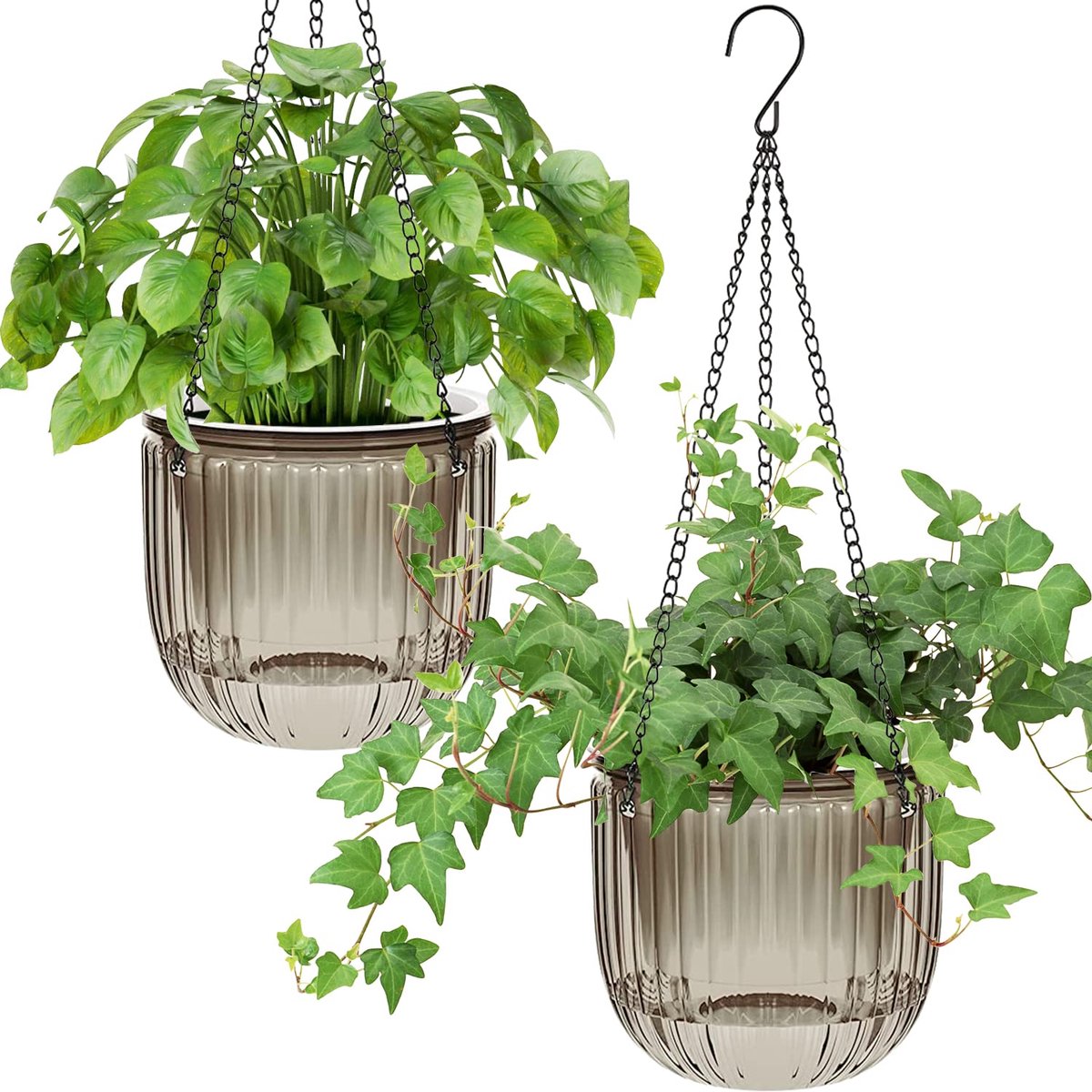 My Ninki ® Zelfbewaterende Hangende Bloempot Set met Transparant Waterniveau en Drainagesysteem voor Binnen en Buiten