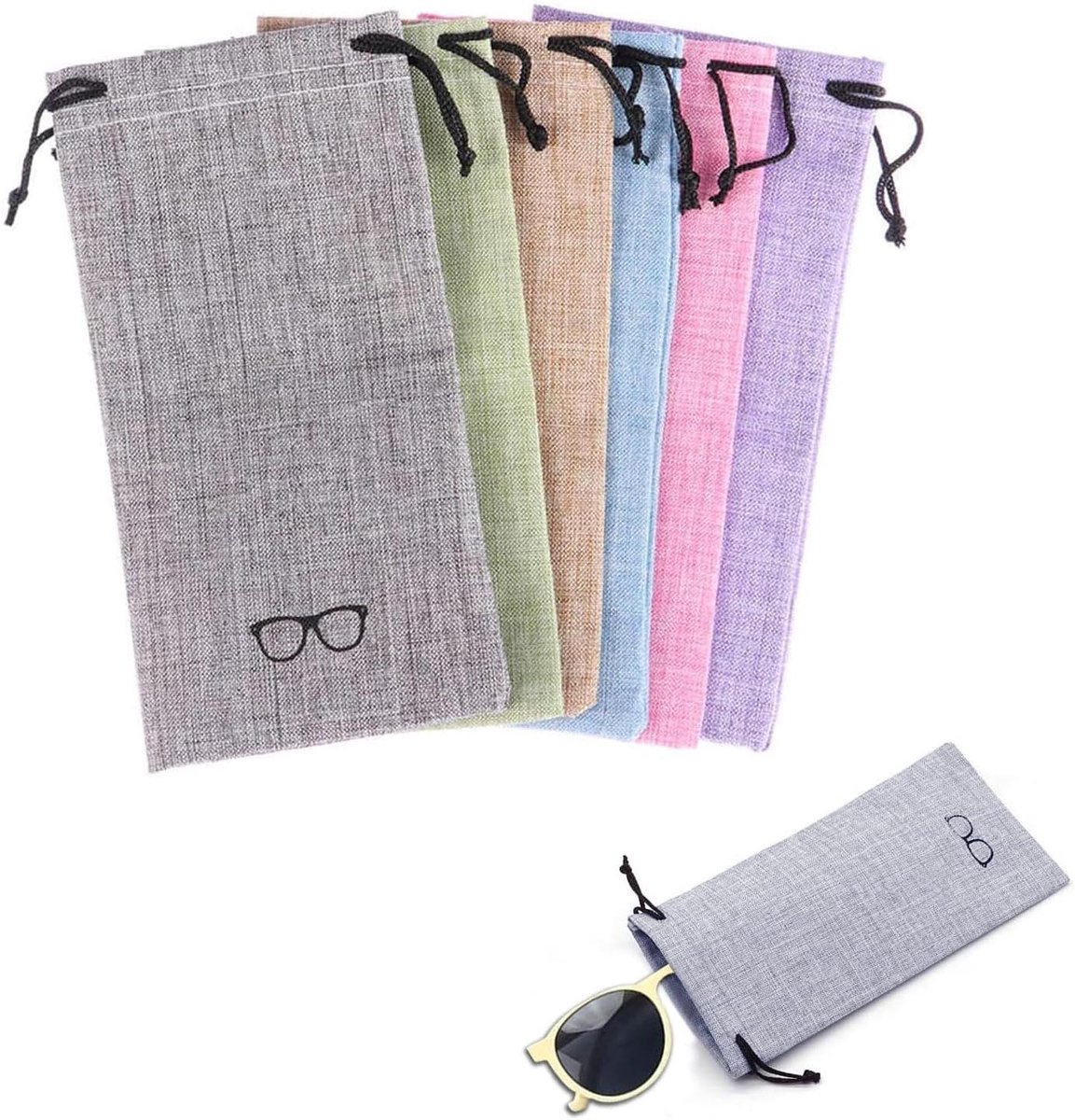 Brillenkokerset 6 stuks zacht brillenkoker brillenzakje slip-in-zonnebril zak met trekkoordsluiting draagbare zonnebril etui voor dames en heren Meerkleurig Eén maat