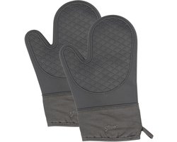5Five Ovenwant handschoen - 2x - antraciet - katoen met siliconen - 18 x 29 cm - keuken - hete pannen