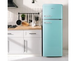 DOMO DO91705R Retro Koelkast - Koelvriescombinatie - D - 206 L - Blauw