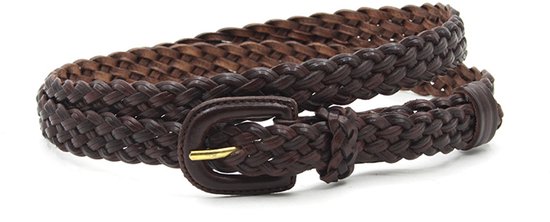 Ceinture tressée noire pour femme de 2 cm de large - Zwart - Ceinture tressée - Cuir véritable - Tour de taille : 95 cm - Longueur totale de la ceinture : 110 cm