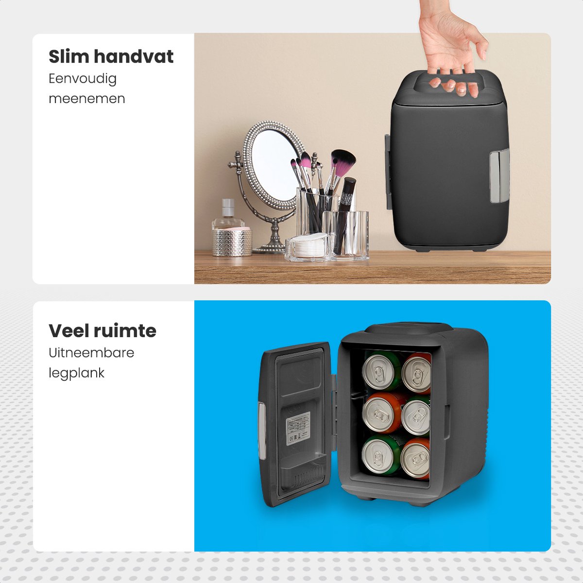 Auronic Mini Koelkast – Skincare Fridge – Make-up & Beauty – Koelen en Verwarmen – 100/240V & 12V Auto Stekker – Draagbaar – 4 Liter – Zwart — afbeelding 3