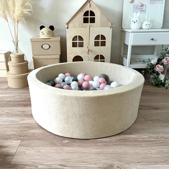 Piscine à balles - Velours doux - 90x30cm - Écru - sans balles